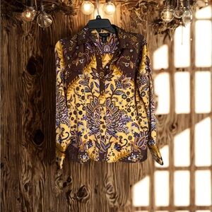 Rachel Zoe Brown and Yellow Casual Button Down Blouse
